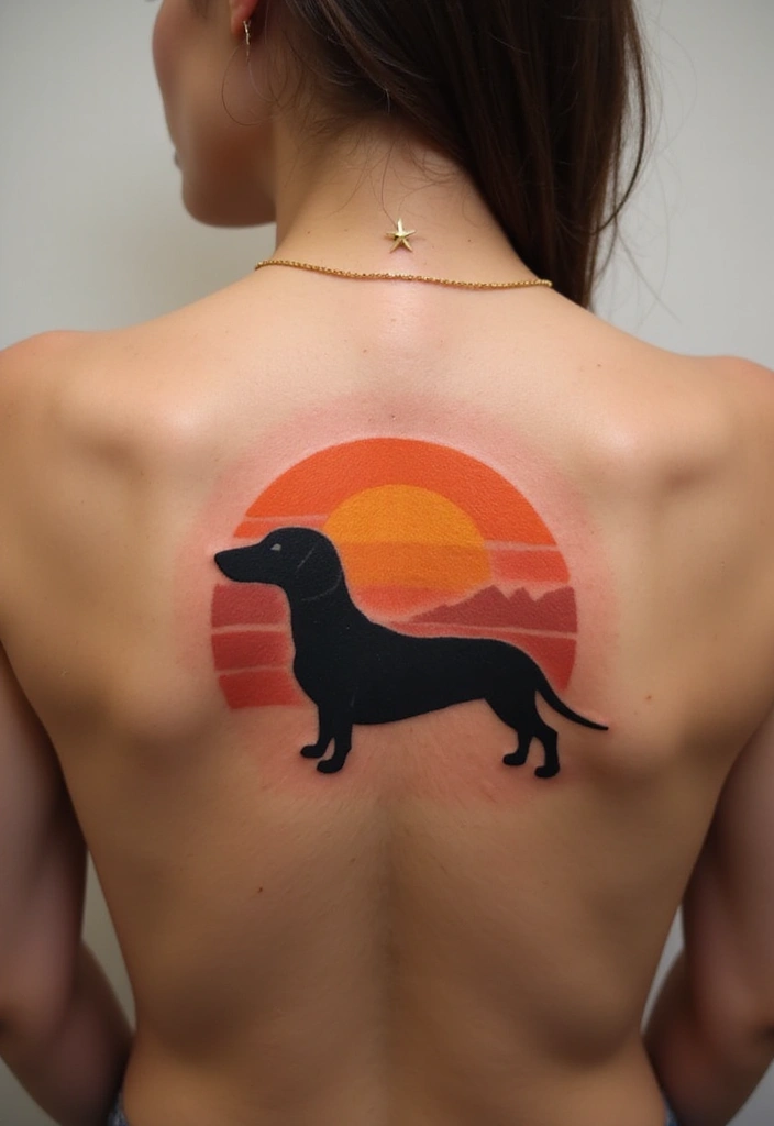 50 Small Wiener Dog Tattoos with Cute and Minimalist Designs - 32. Glorious Sunset