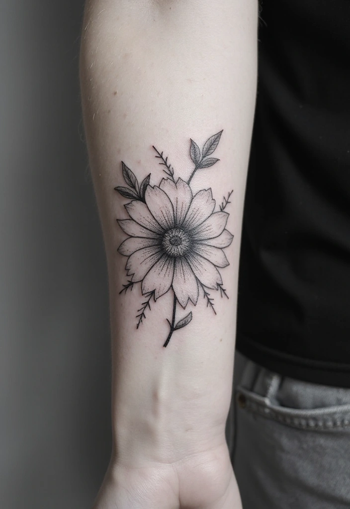 50 Wildflower Tattoo Ideas with Simple and Beautiful Designs 32 50 Wildflower Tattoo Ideas with Simple and Beautiful Designs - 32. Monochrome Bloom