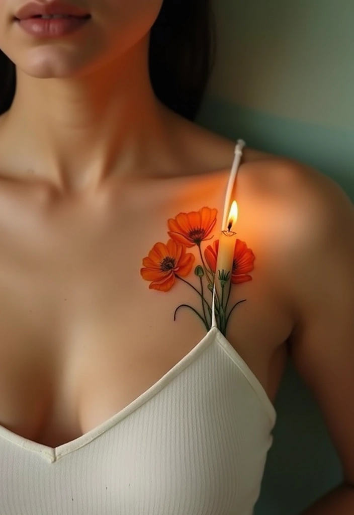 50 California Poppy Tattoo Ideas with Symbolism and Beauty - 33. California Poppy with a Candle