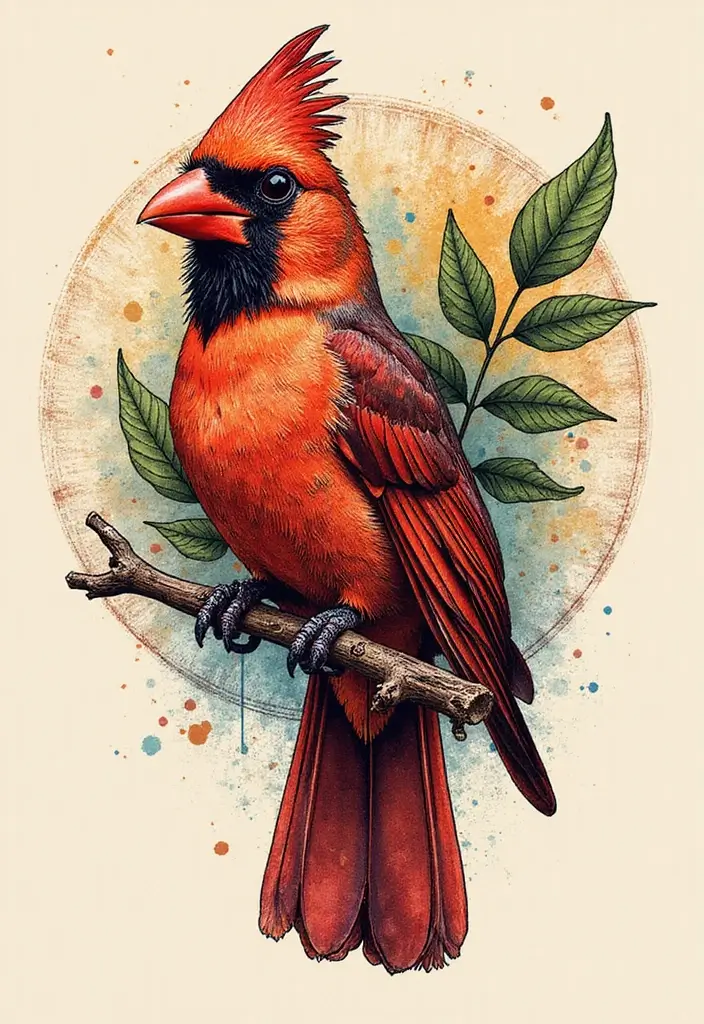 50 Cardinal Tattoo Ideas with Symbolism and Beautiful Designs - 33. Cardinal with a Mosaic