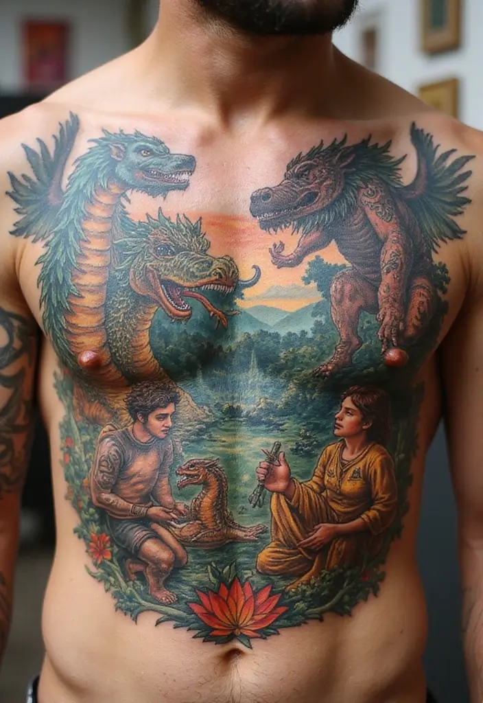 50 Best Chest Tattoo Ideas for Men and Women in 2025 33 50 Best Chest Tattoo Ideas for Men and Women in 2025 - 33. Folklore and Mythology