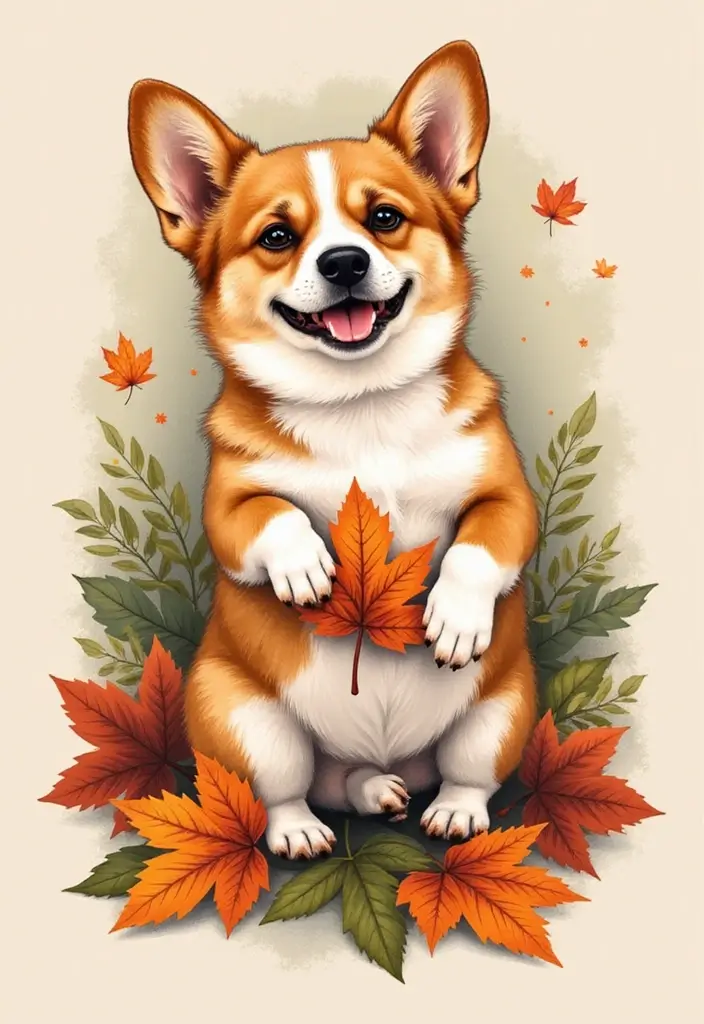 50 Creative Corgi Tattoo Ideas for Dog Lovers 33 50 Creative Corgi Tattoo Ideas for Dog Lovers - 33. Corgi with a Leaf