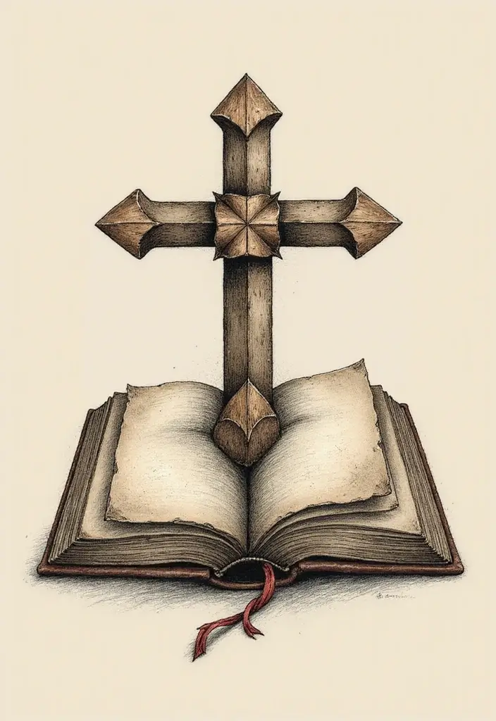50 Cross Tattoo Meaning Inspirations and Symbolism Explained - 33. The Cross and a Book: Wisdom and Knowledge