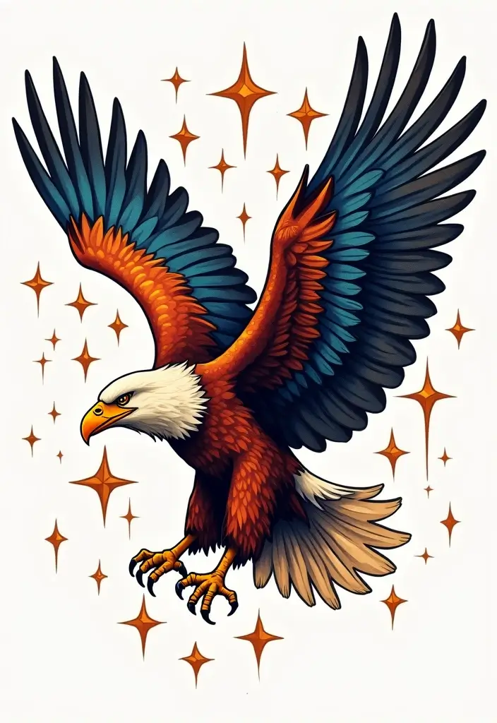 50 Eagle Tattoo Meaning Ideas and Symbolic Designs 33 50 Eagle Tattoo Meaning Ideas and Symbolic Designs - 33. Eagle in Flight with Stars
