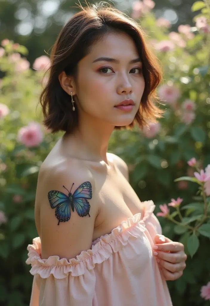 50 Front Shoulder Tattoos for Females That Are Stylish and Bold 33 50 Front Shoulder Tattoos for Females That Are Stylish and Bold - 33. Beautiful Butterflies
