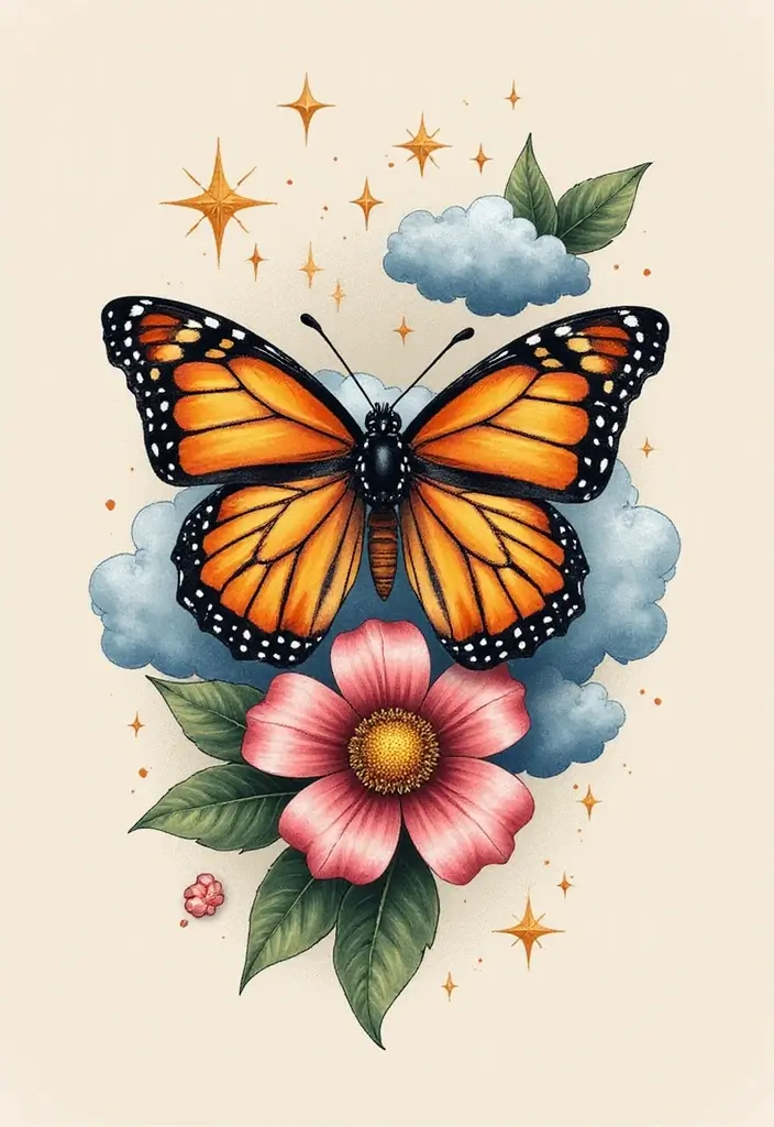 50 Half Butterfly Half Flower Tattoo Designs and Inspirations - 33. The Dream Weaver