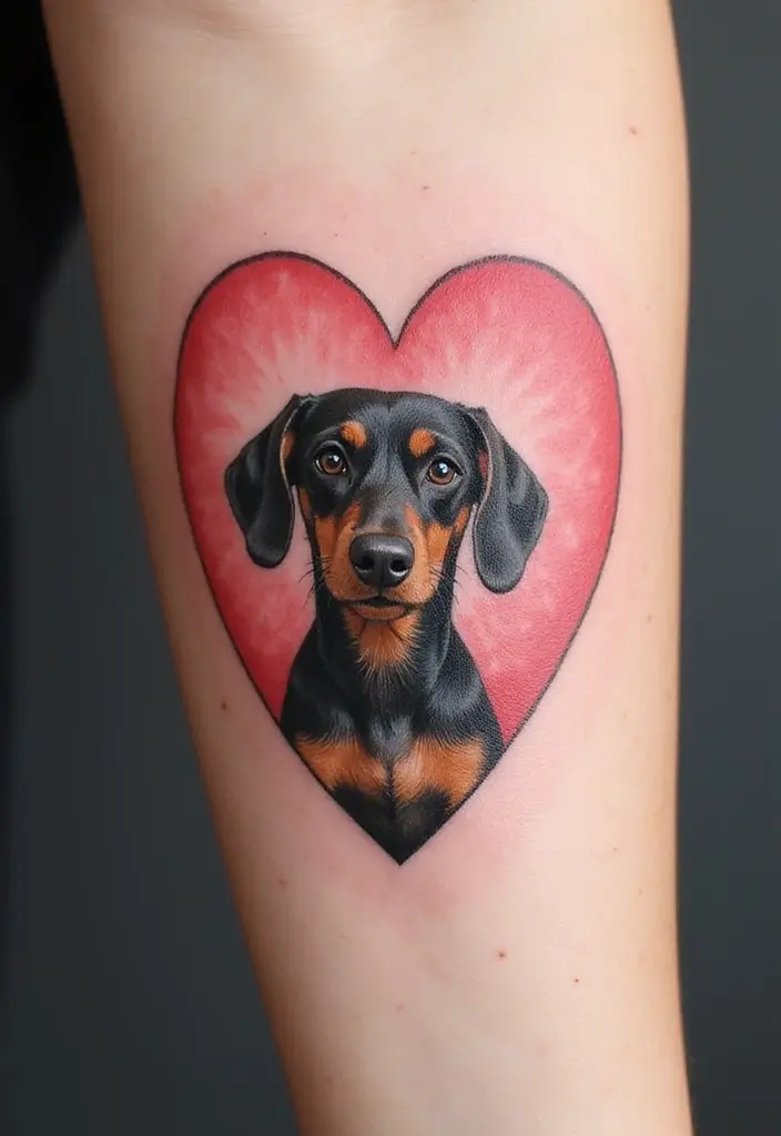 50 Small Wiener Dog Tattoos with Cute and Minimalist Designs - 33. Heart-shaped Dog