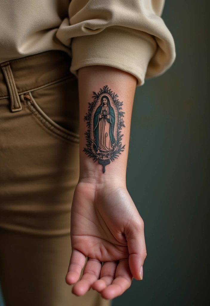 50 Virgin Mary Hand Tattoos with Spiritual and Artistic Designs - 33. Virgin Mary with a Key