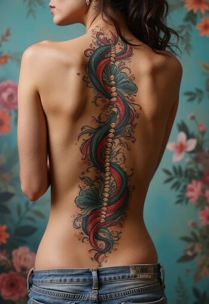 50 Baddie Women’s Spine Tattoos That Look Absolutely Stunning - 34. Whirlwind Designs