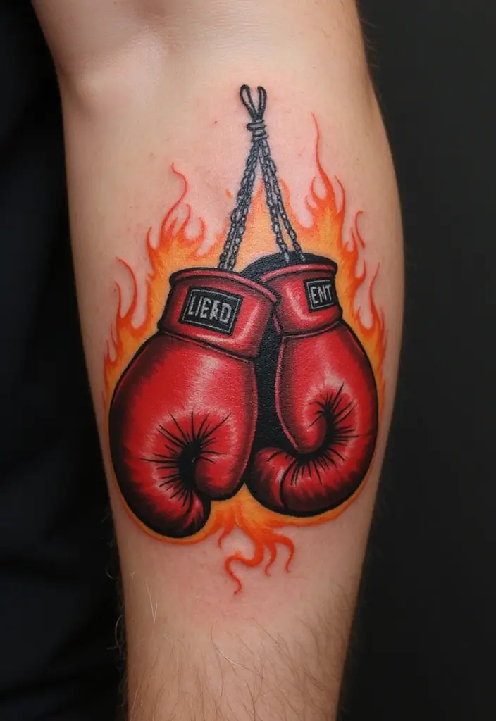 50 Boxing Gloves Tattoo Designs That Embody Strength and Courage! 34 50 Boxing Gloves Tattoo Designs That Embody Strength and Courage! - 34. Boxing Gloves with Flames