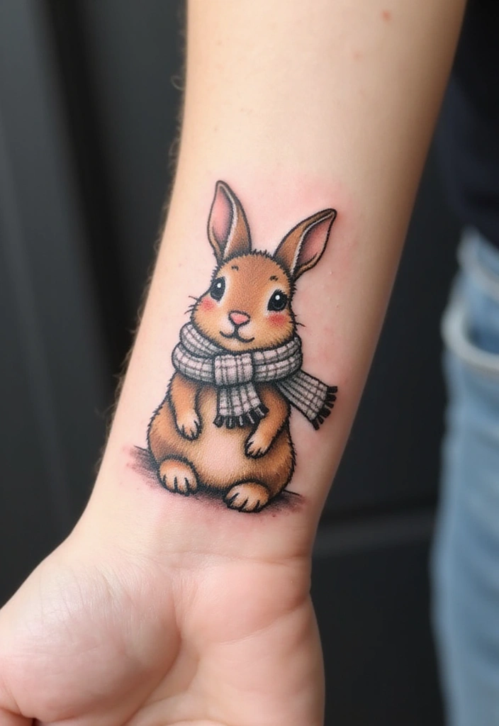 50 Bunny Tattoo Meaning Inspirations for Cute and Creative Designs - 34. Bunny Wearing a Scarf