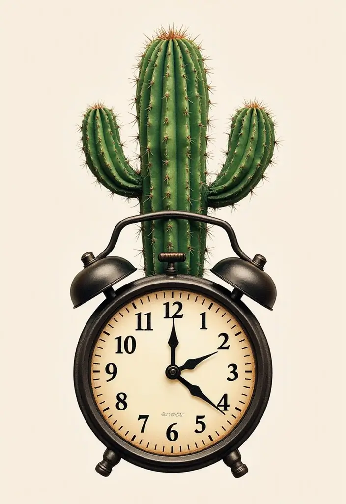 50 Cactus Tattoo Ideas with Minimalist and Symbolic Styles 34 50 Cactus Tattoo Ideas with Minimalist and Symbolic Styles - 34. Cactus and Clock