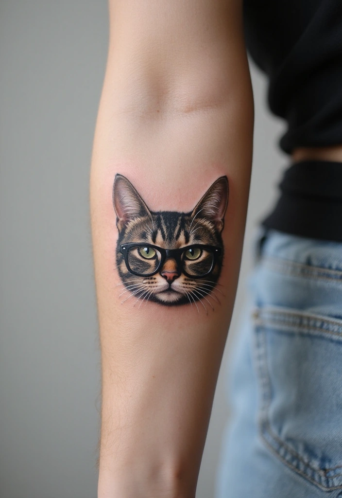 50 Creative Cat Tattoo Ideas for Every Style - 34. Cat with Glasses