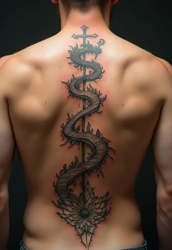 50 Christian Back Tattoos with Meaningful and Powerful Designs - 34. The Path of Righteousness