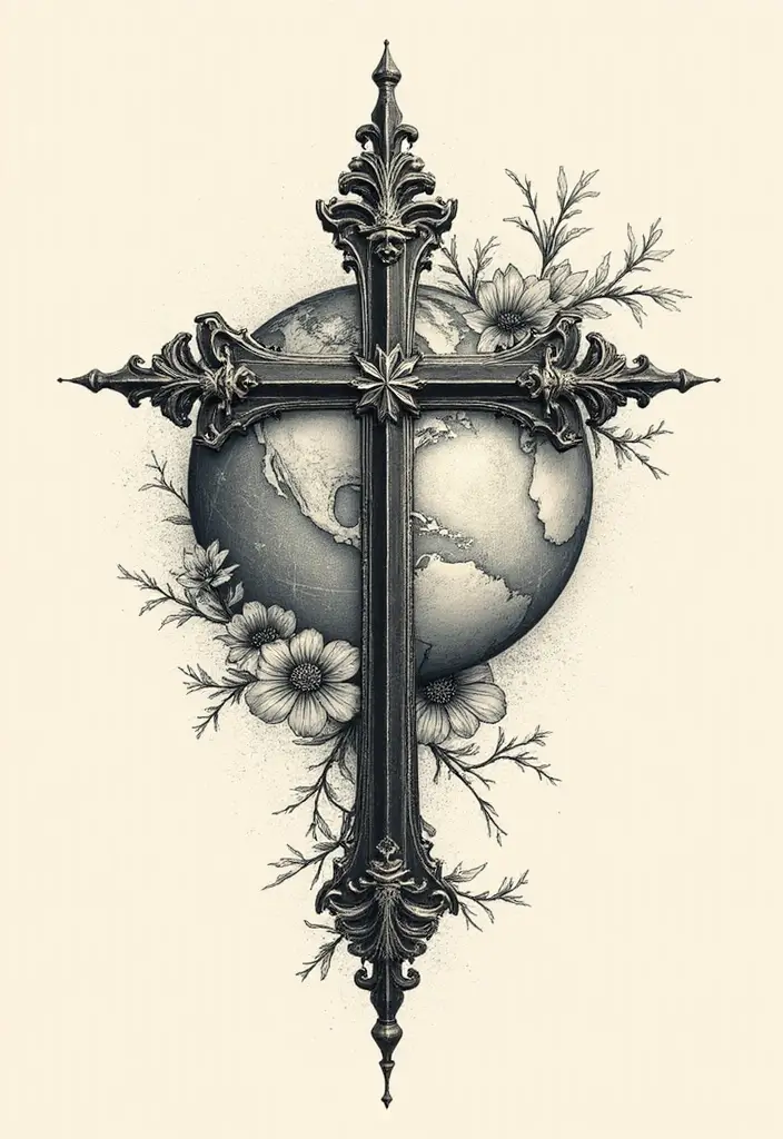 50 Cross Tattoo Meaning Inspirations and Symbolism Explained - 34. The Cross and a Globe: Global Faith