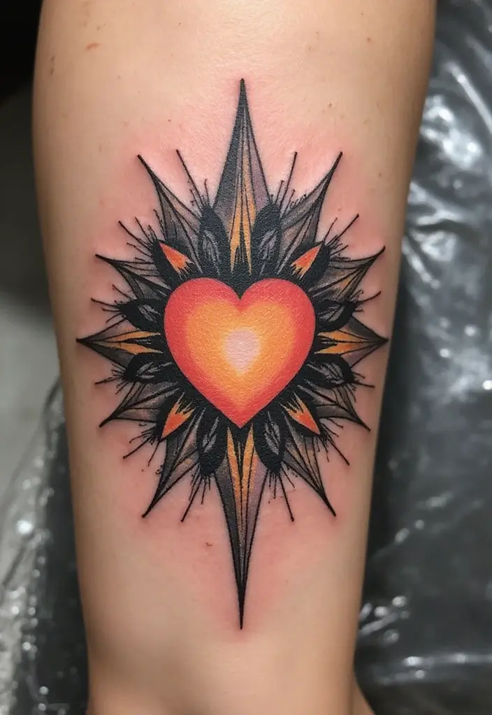 50 Eclipse Tattoo Designs with Powerful Meaning and Symbolism - 34. Eclipse with a Heart