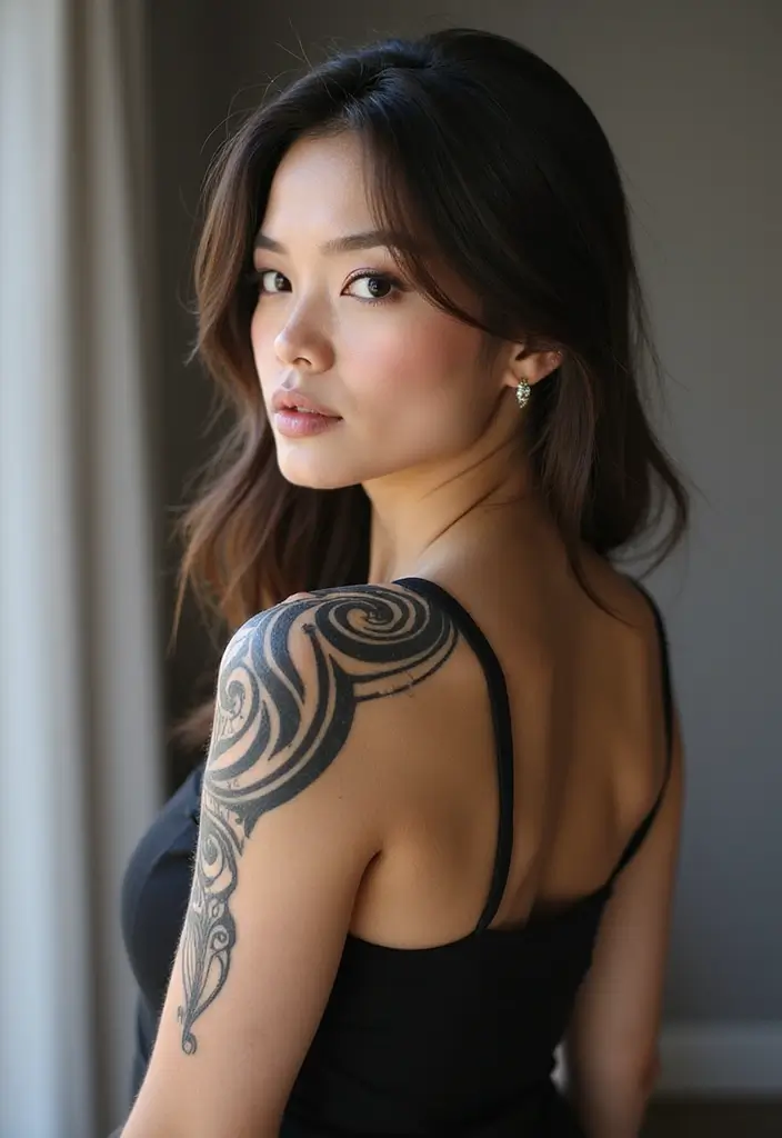 50 Front Shoulder Tattoos for Females That Are Stylish and Bold 34 50 Front Shoulder Tattoos for Females That Are Stylish and Bold - 34. Tribal Designs