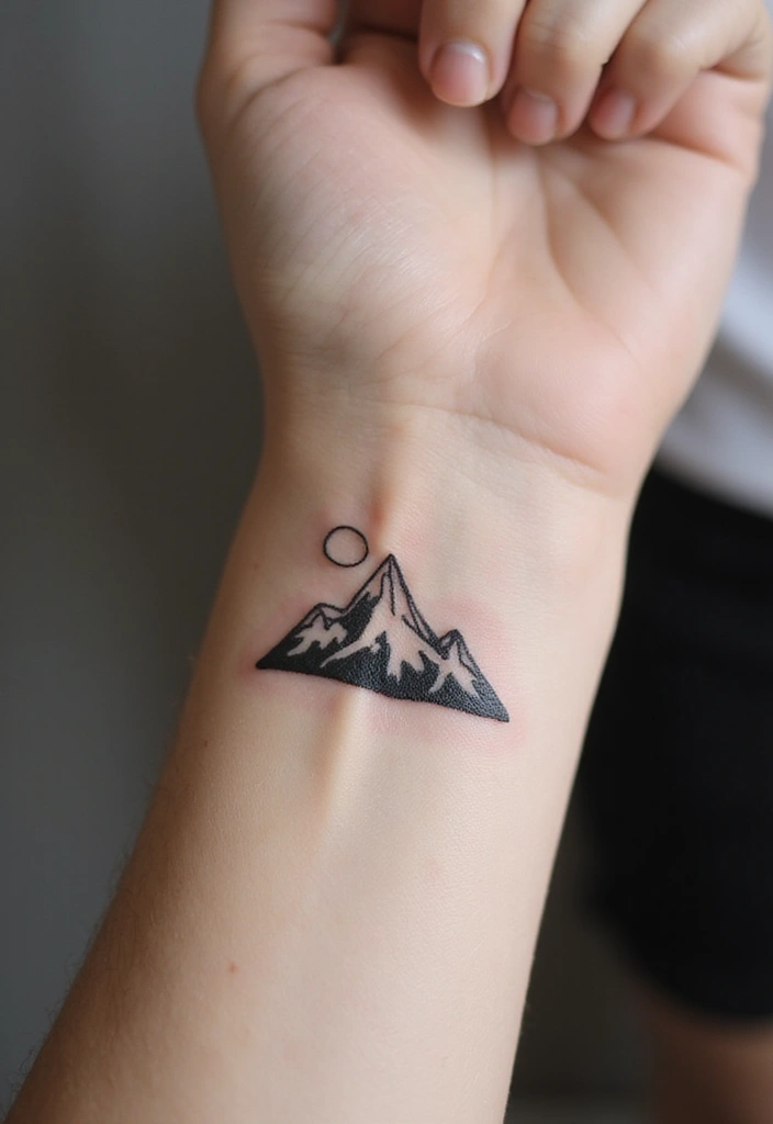 50 Mountain Tattoo Ideas with Powerful and Minimalist Designs 34 50 Mountain Tattoo Ideas with Powerful and Minimalist Designs - 34. Minimalist Mountain Peaks with Sun