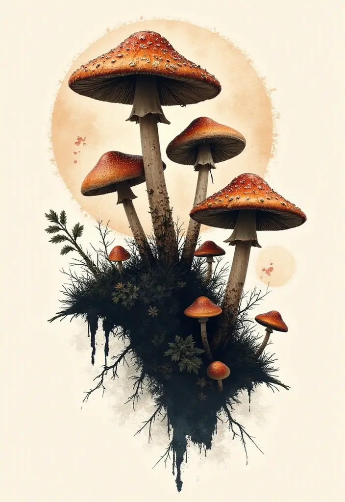 50 Unique Mushroom Tattoo Ideas That'll Leave You Inspired and Curious About Their Symbolism! 34 50 Unique Mushroom Tattoo Ideas That'll Leave You Inspired and Curious About Their Symbolism! - 34. Mushroom and Landscape Silhouette