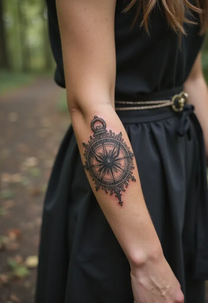 50 Spider Tattoo Designs with Meaning and Bold Styles 34 50 Spider Tattoo Designs with Meaning and Bold Styles - 34. Spider with a Compass