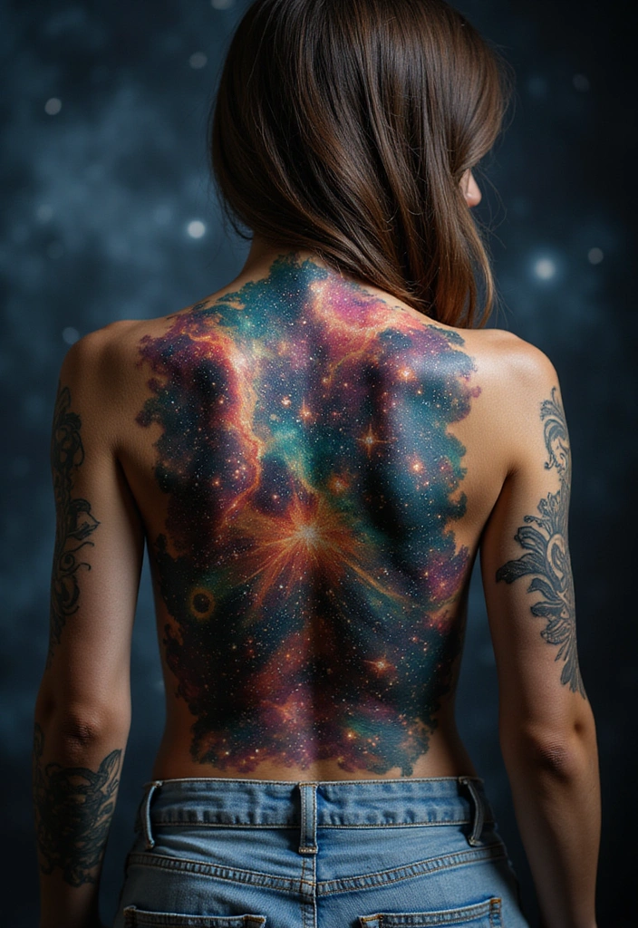 99 Stunning Spine Tattoos for Women to Inspire Your Next Ink - 34. Cosmic Elements
