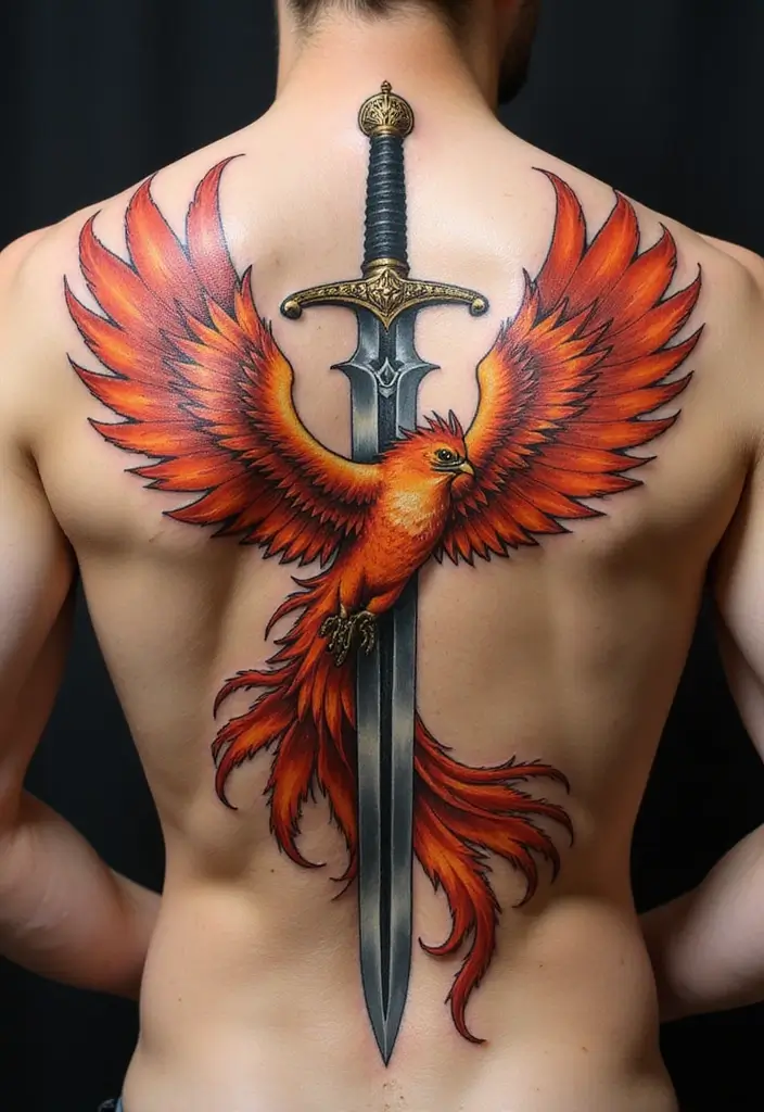 50 Sword Tattoo Designs and Symbolism to Inspire Your Next Ink 34 50 Sword Tattoo Designs and Symbolism to Inspire Your Next Ink - 34. Sword and Phoenix