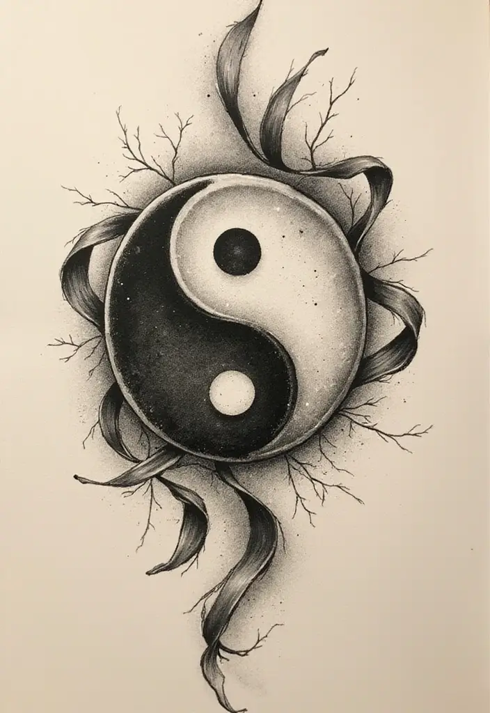 50 Yin Yang Tattoo Ideas with Balance and Harmony Symbolism - 34. Yin Yang with Ribbons