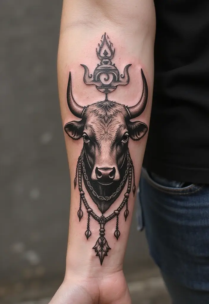 50 Cow Tattoo Designs with Fun and Unique Symbolism - 35. Cow with Cultural Symbols
