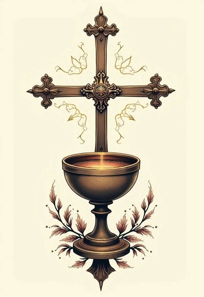 50 Cross Tattoo Meaning Inspirations and Symbolism Explained - 35. The Cross and a Chalice: Spiritual Nourishment