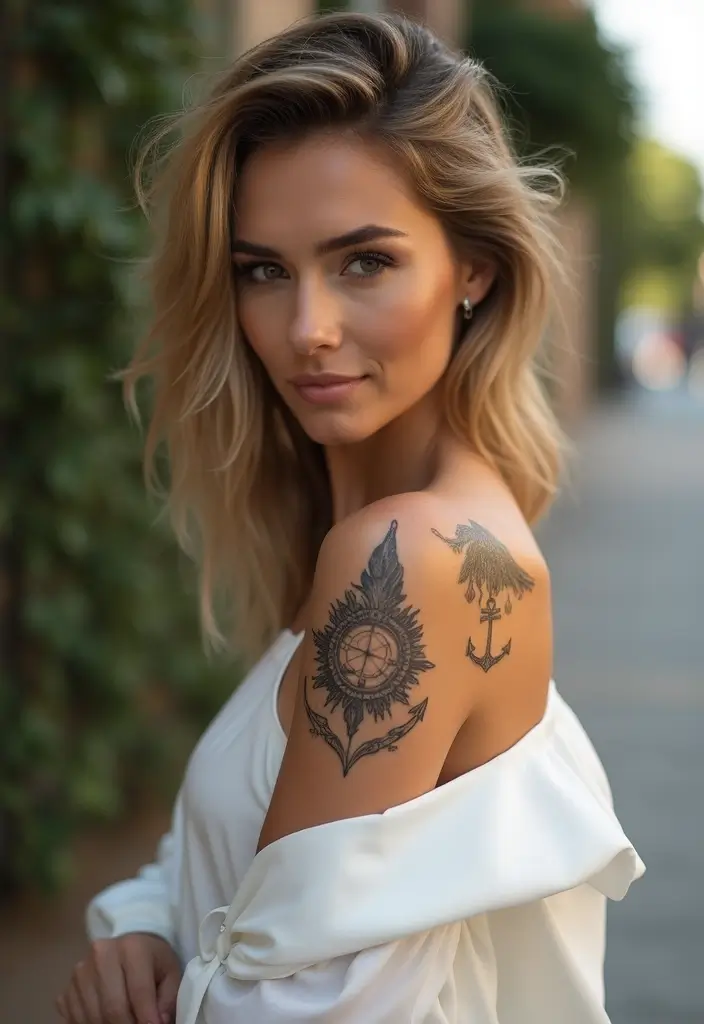 50 Front Shoulder Tattoos for Females That Are Stylish and Bold 35 50 Front Shoulder Tattoos for Females That Are Stylish and Bold - 35. Journey Through Symbols