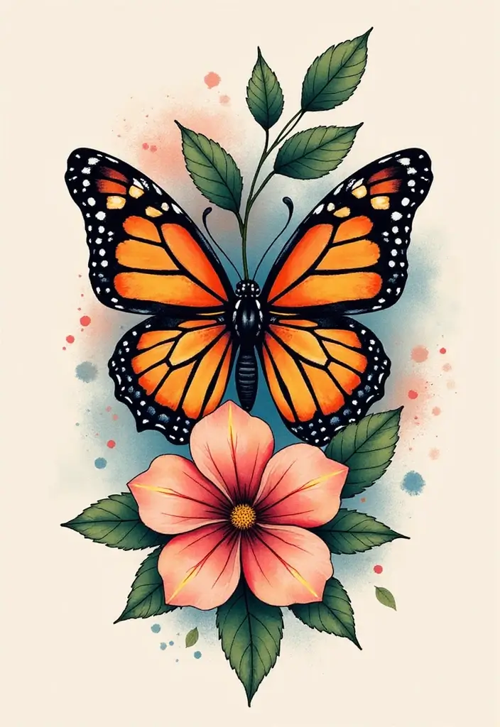 50 Half Butterfly Half Flower Tattoo Designs and Inspirations - 35. The Color Pop