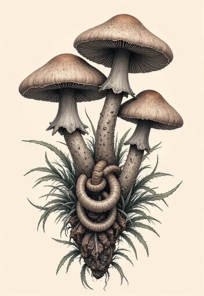 50 Unique Mushroom Tattoo Ideas That'll Leave You Inspired and Curious About Their Symbolism! 35 50 Unique Mushroom Tattoo Ideas That'll Leave You Inspired and Curious About Their Symbolism! - 35. Mushrooms and Spirals
