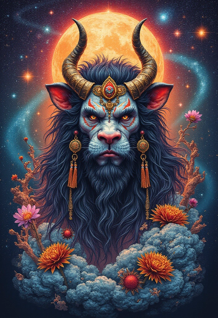 50 Oni Tattoo Designs with Powerful Japanese Symbolism 35 50 Oni Tattoo Designs with Powerful Japanese Symbolism - 35. Oni in a Cosmic Setting