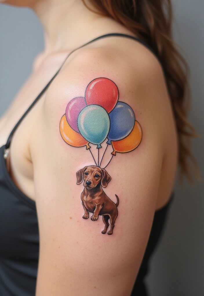 50 Small Wiener Dog Tattoos with Cute and Minimalist Designs - 35. Floating Dog