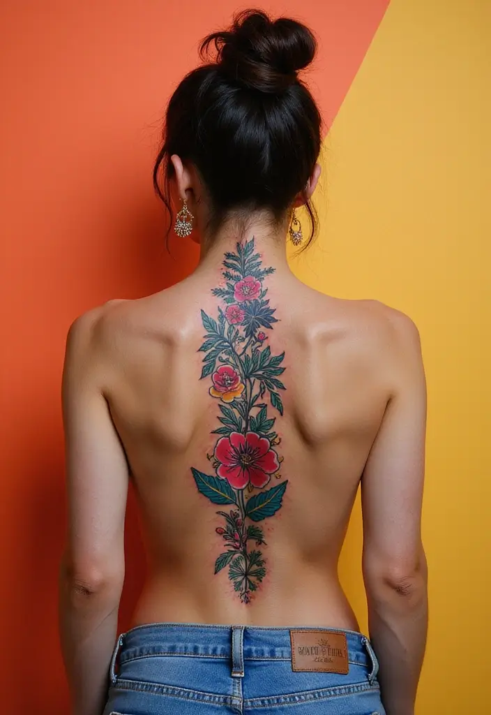 99 Stunning Spine Tattoos for Women to Inspire Your Next Ink - 35. Artistic Expressions