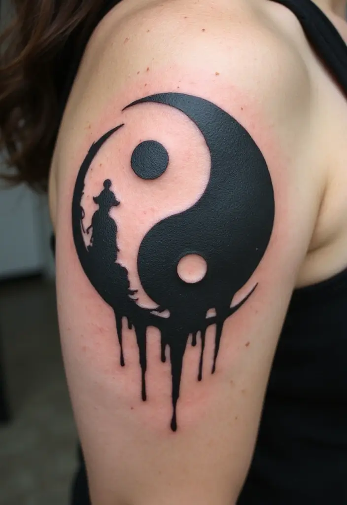 50 Yin Yang Tattoo Ideas with Balance and Harmony Symbolism - 35. Yin Yang with Silhouettes