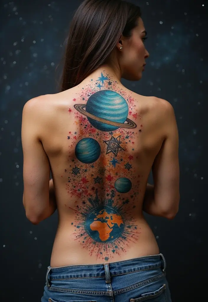 50 Baddie Women’s Spine Tattoos That Look Absolutely Stunning - 36. Cosmic Designs