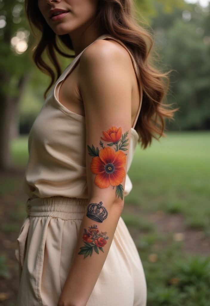 50 California Poppy Tattoo Ideas with Symbolism and Beauty - 36. California Poppy with a Crown