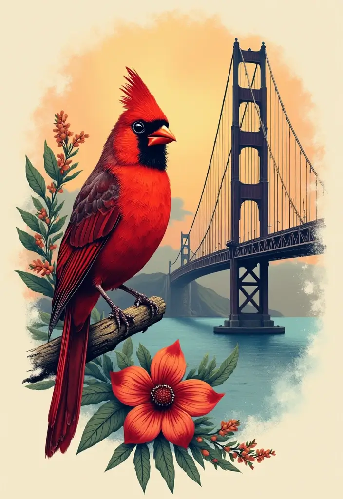 50 Cardinal Tattoo Ideas with Symbolism and Beautiful Designs - 36. Cardinal with a Bridge