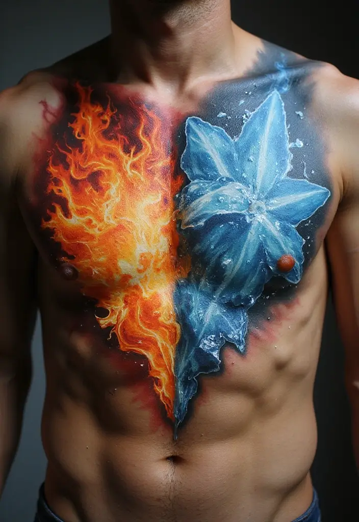 50 Best Chest Tattoo Ideas for Men and Women in 2025 36 50 Best Chest Tattoo Ideas for Men and Women in 2025 - 36. Fire and Ice