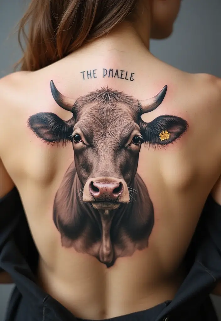 50 Cow Tattoo Designs with Fun and Unique Symbolism - 36. Cow with Inspirational Nature Quotes