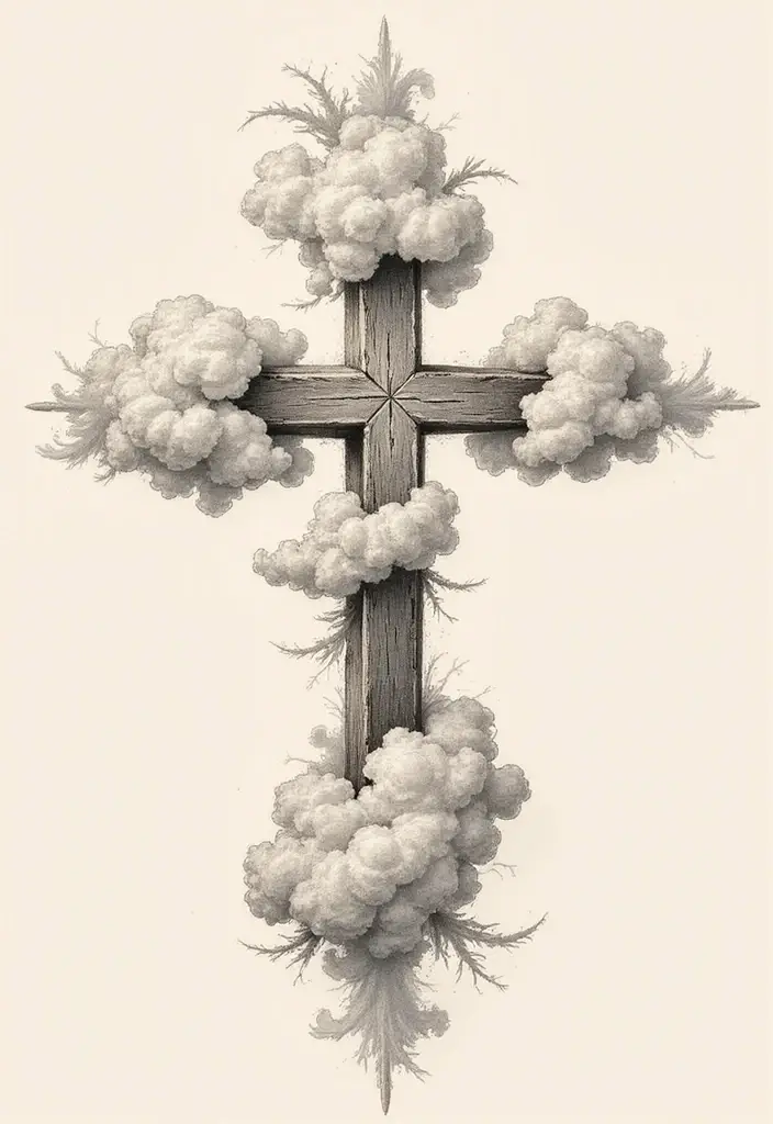 50 Cross Tattoo Meaning Inspirations and Symbolism Explained - 36. The Cross and Clouds: Spiritual Ascent