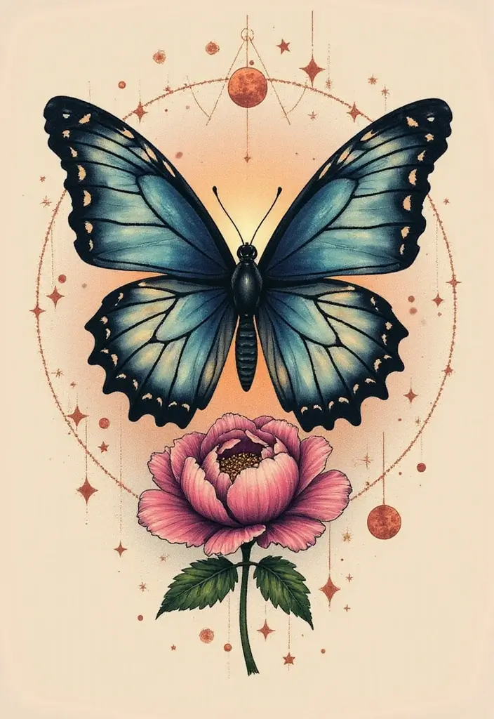 50 Half Butterfly Half Flower Tattoo Designs and Inspirations - 36. The Celestial Butterfly