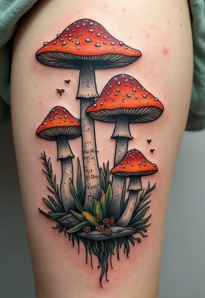 50 Unique Mushroom Tattoo Ideas That'll Leave You Inspired and Curious About Their Symbolism! 36 50 Unique Mushroom Tattoo Ideas That'll Leave You Inspired and Curious About Their Symbolism! - 36. Mushrooms and Map Elements