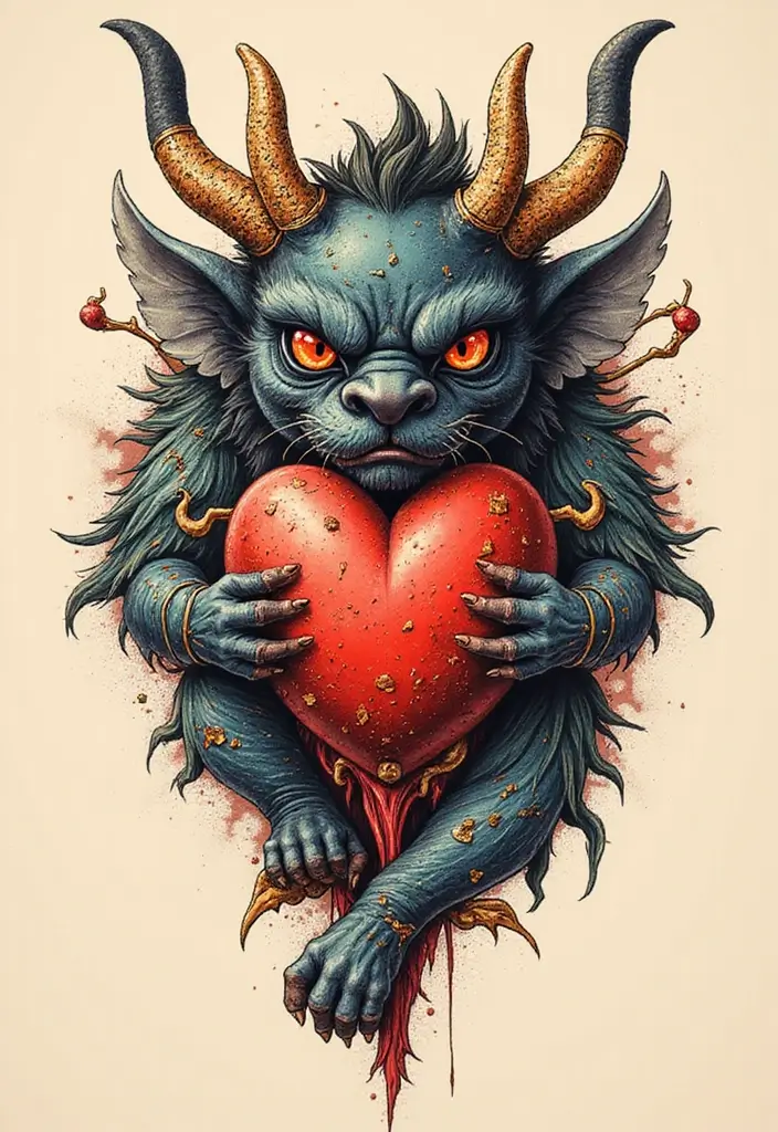 50 Oni Tattoo Designs with Powerful Japanese Symbolism 36 50 Oni Tattoo Designs with Powerful Japanese Symbolism - 36. Oni with a Heart