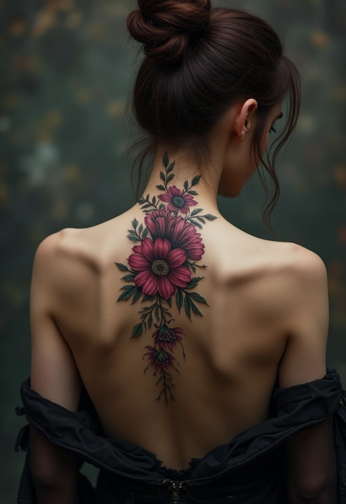 99 Stunning Spine Tattoos for Women to Inspire Your Next Ink - 36. Gothic Floral