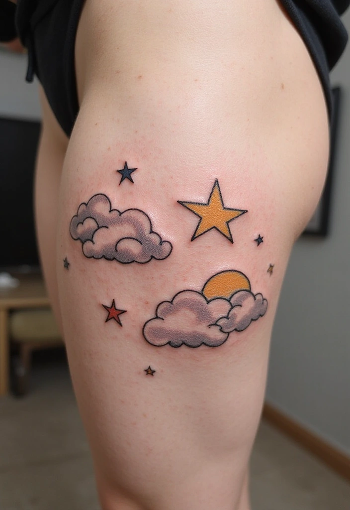 50 Star Tattoo Meaning Ideas and Symbolism Explained! - 36. Star and Cloud Tattoos
