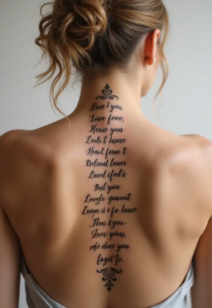 50 Baddie Women’s Spine Tattoos That Look Absolutely Stunning - 37. Heartfelt Messages