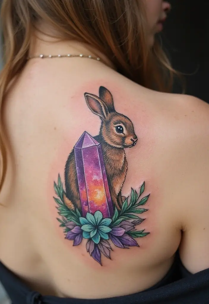 50 Bunny Tattoo Meaning Inspirations for Cute and Creative Designs - 37. Bunny and a Crystal
