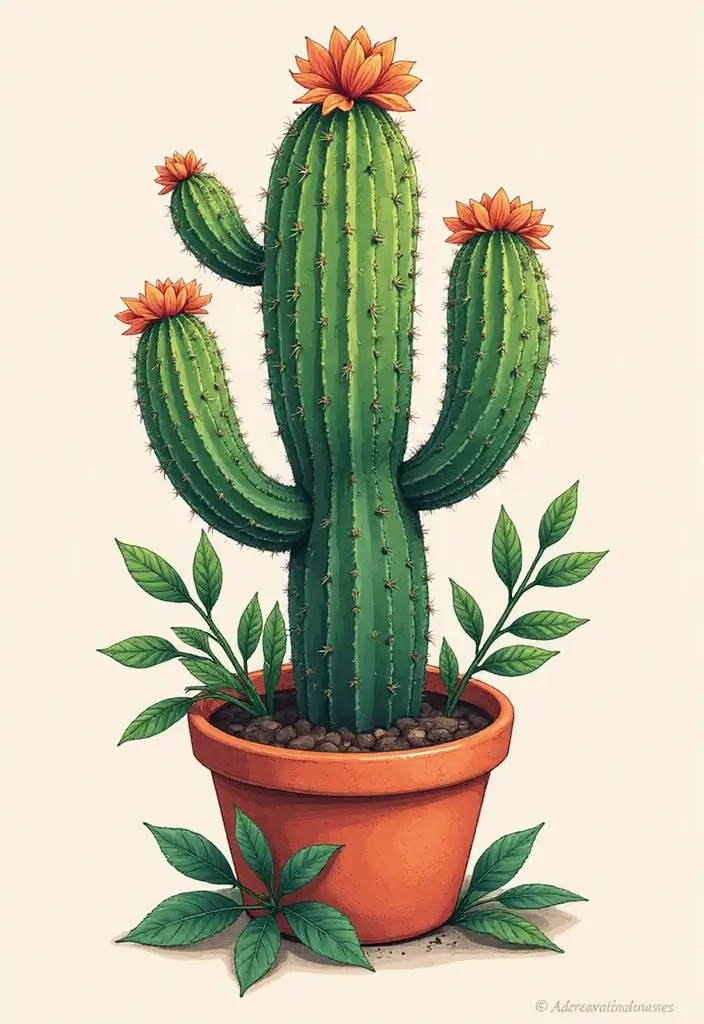 50 Cactus Tattoo Ideas with Minimalist and Symbolic Styles 37 50 Cactus Tattoo Ideas with Minimalist and Symbolic Styles - 37. Cactus with Leaves